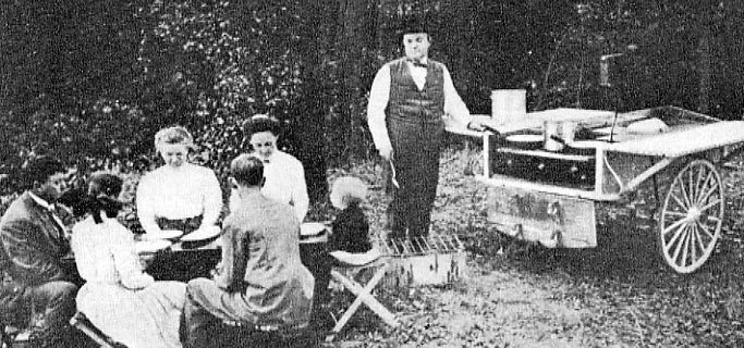 A 1909 ‘picnic tender’ complete with refrigerator, stove and folding table.