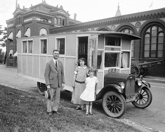 1924 Family Displaying Custom Chevrolet Motorhome in Texas.