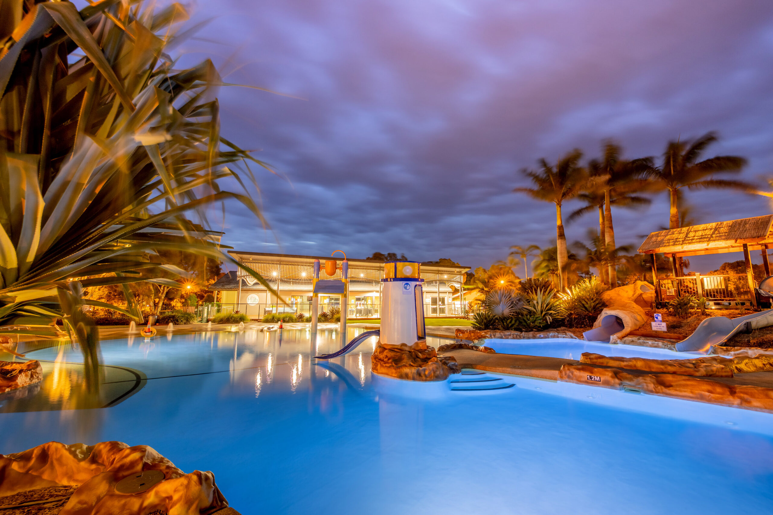 BIG4 Park Beach Pool at night big4 park beach coffs coast pool