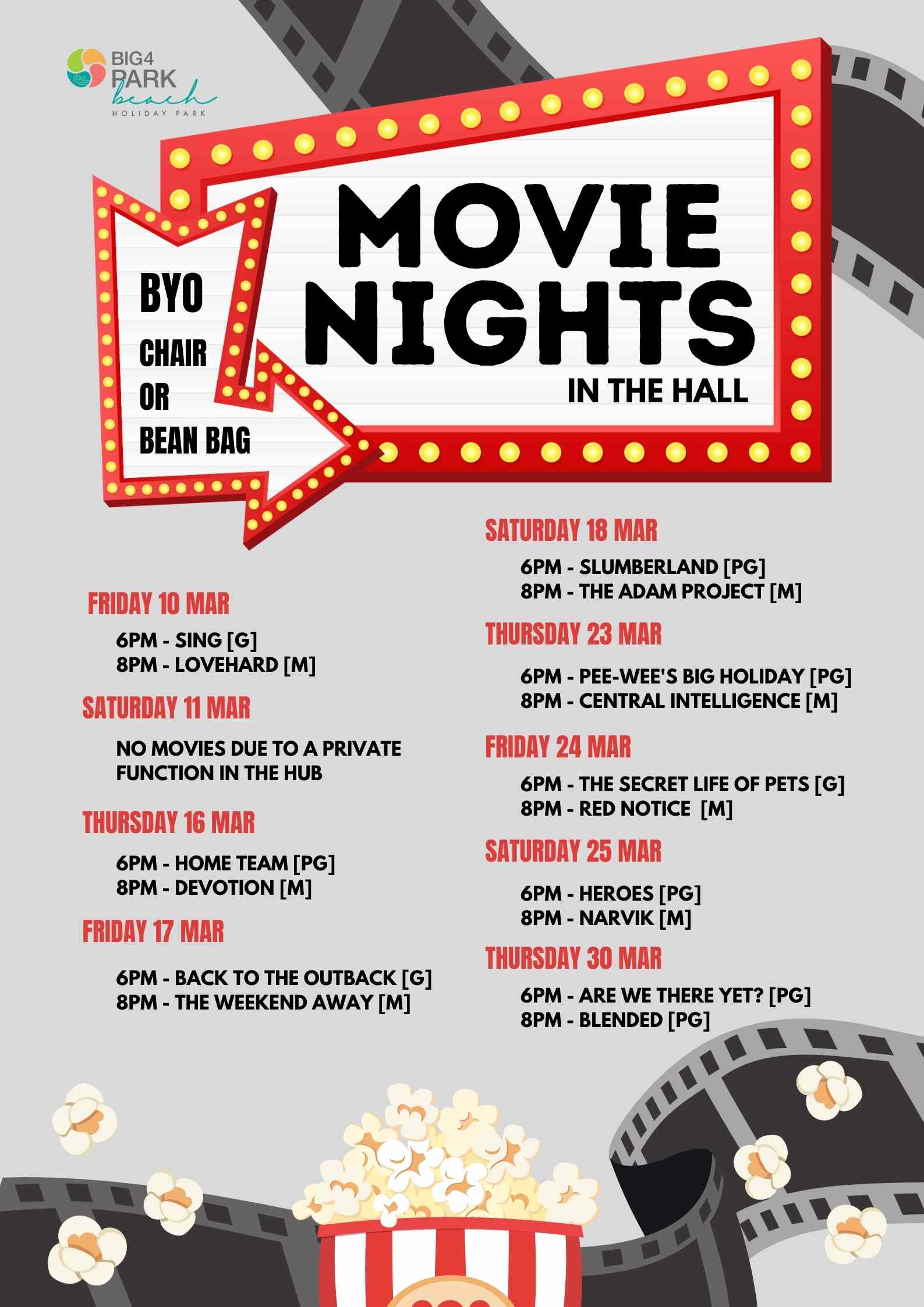 movie nights big4 park beach