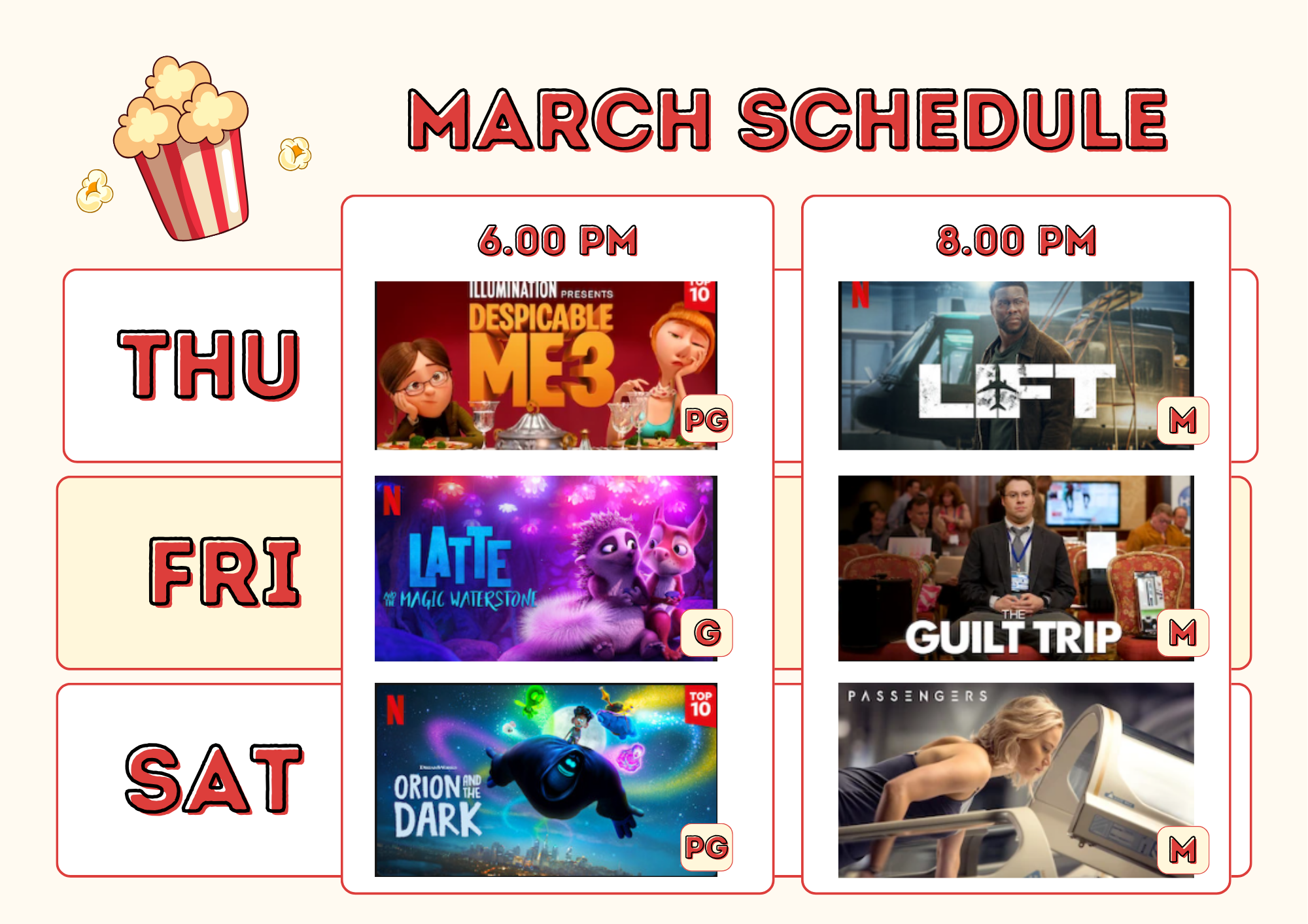 BIG4 Park Beach Holiday Park Movie Nights Schedule March