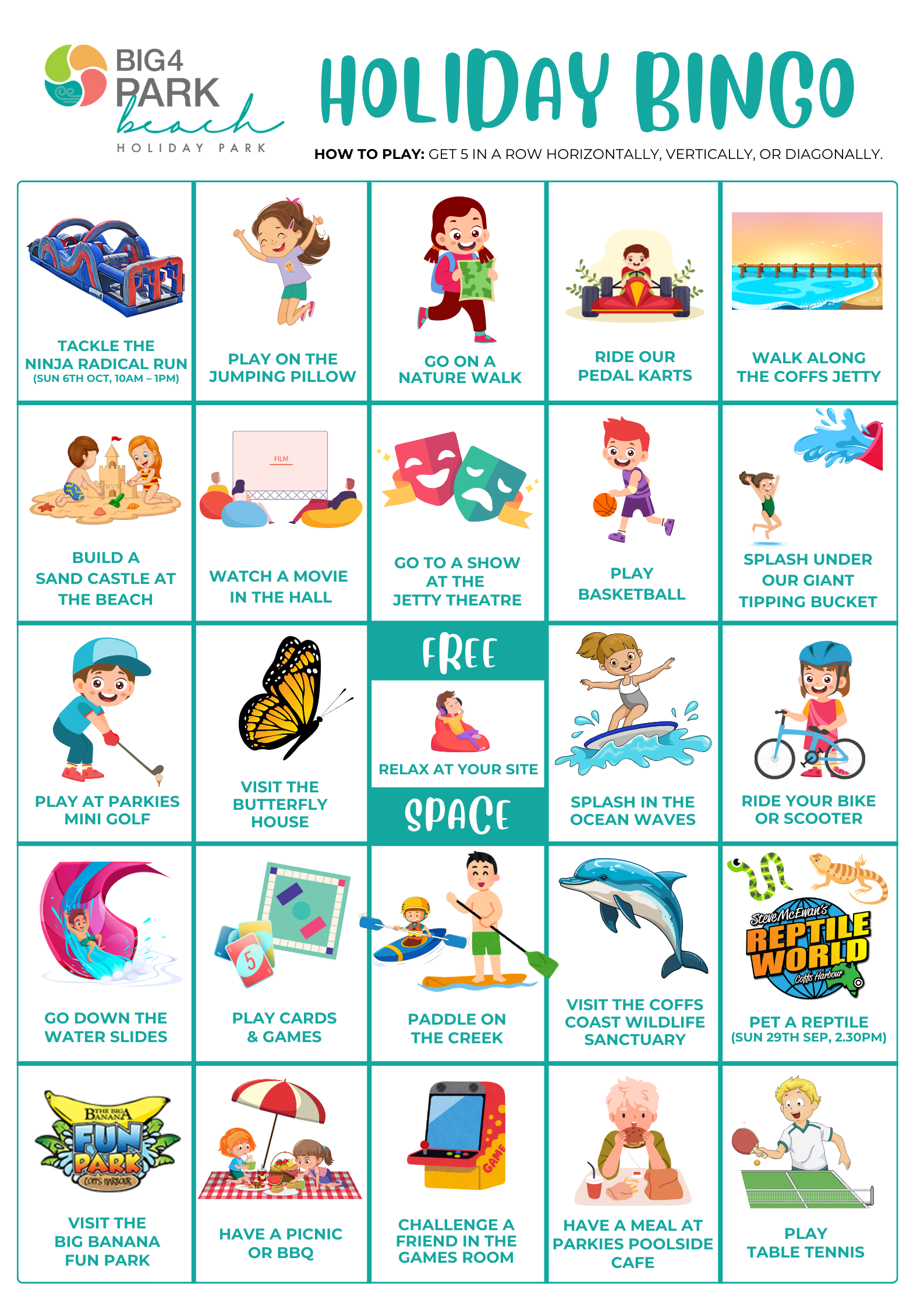 PB Holiday Bingo BIG4 Park Beach Holiday Bingo