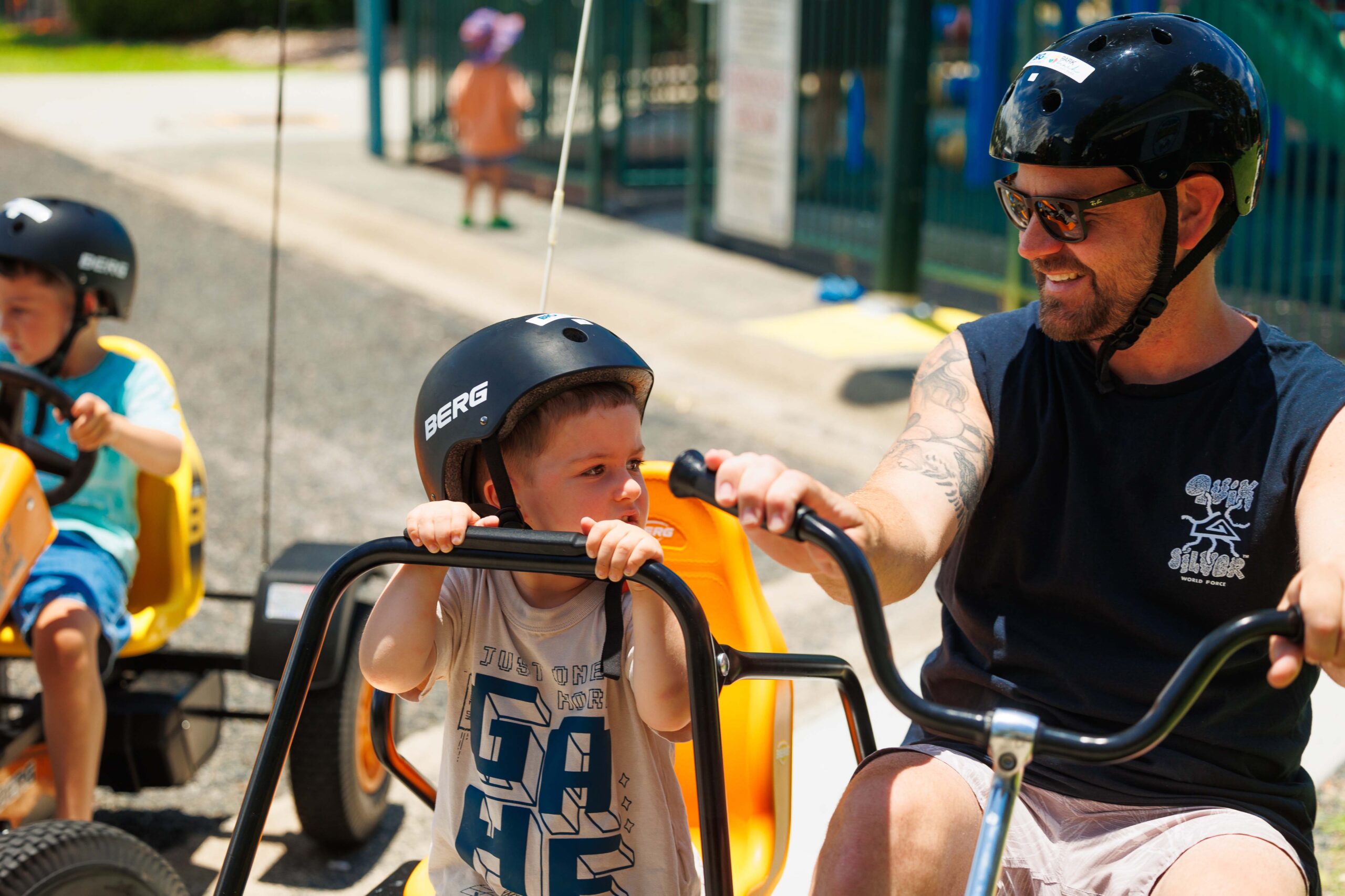family riding pedal kart