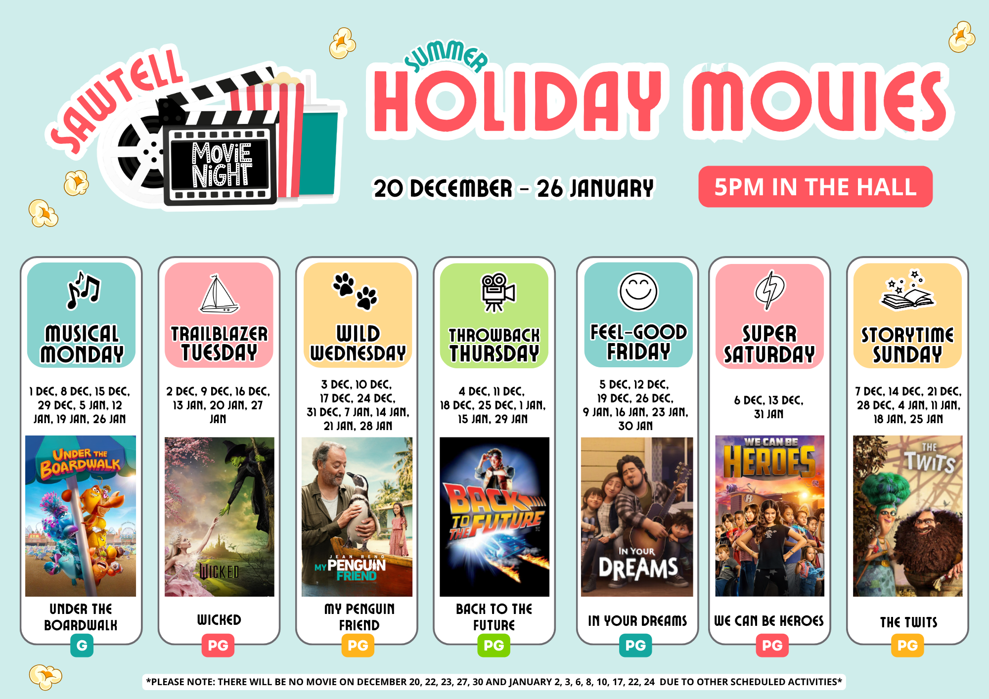 Movie Nights - Movie Schedule - Sep Oct School Holidays