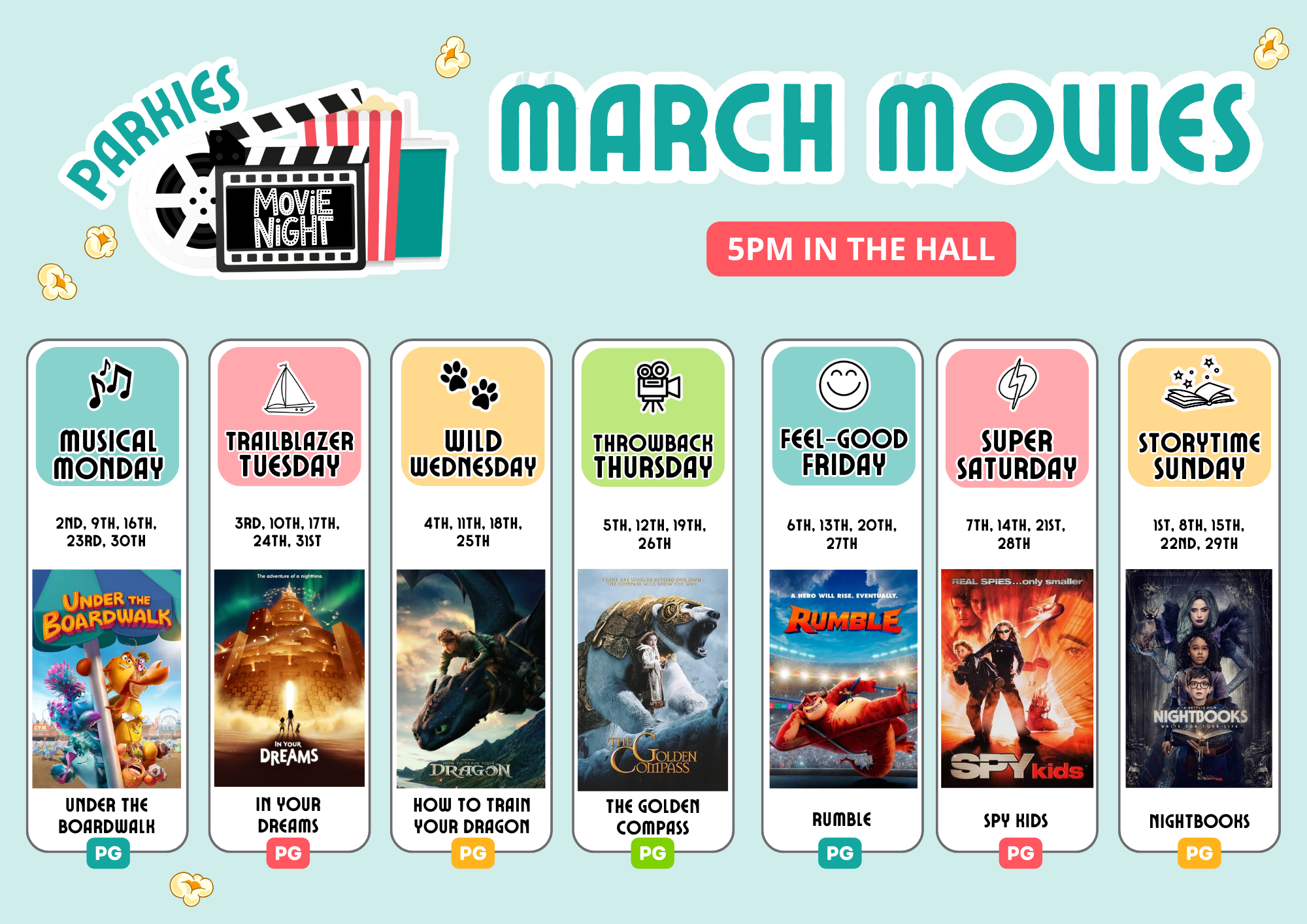 BIG4 Park Beach - Movie Nights - March 2026 Schedule
